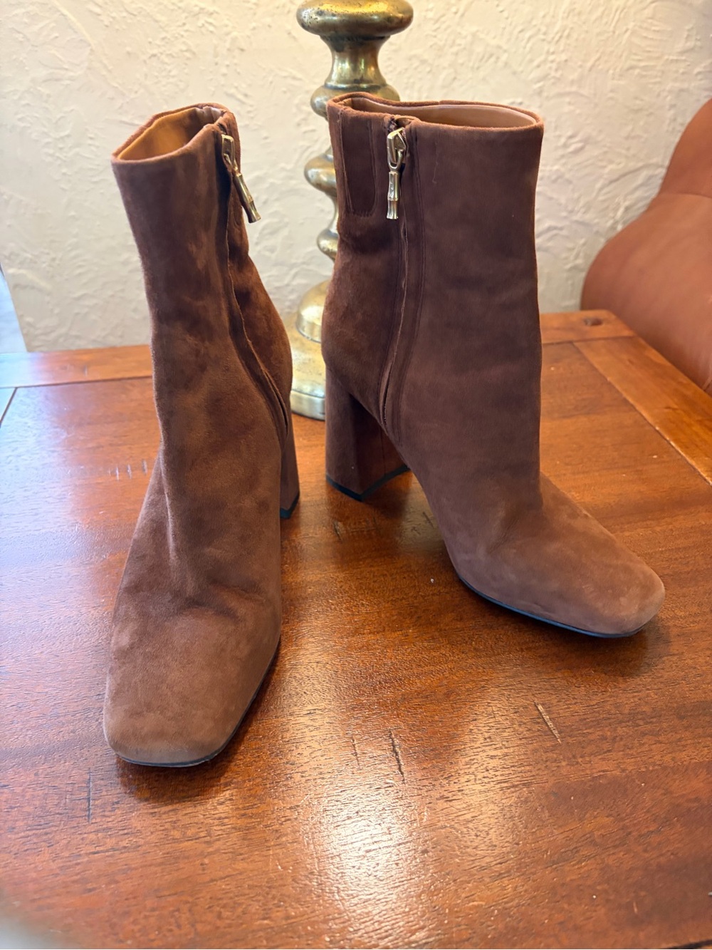 J. McLaughlin Brown Suede Block Heel Ankle Boots with Side Zip